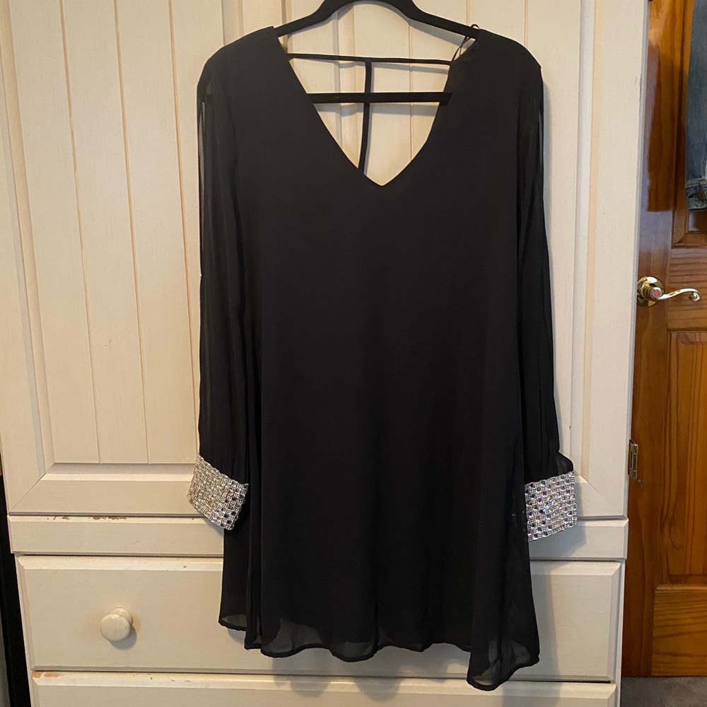 Black Rhinestone Sleeve Dress